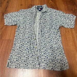Tommy Hilfiger Blue and White Patterned Men's Shirt